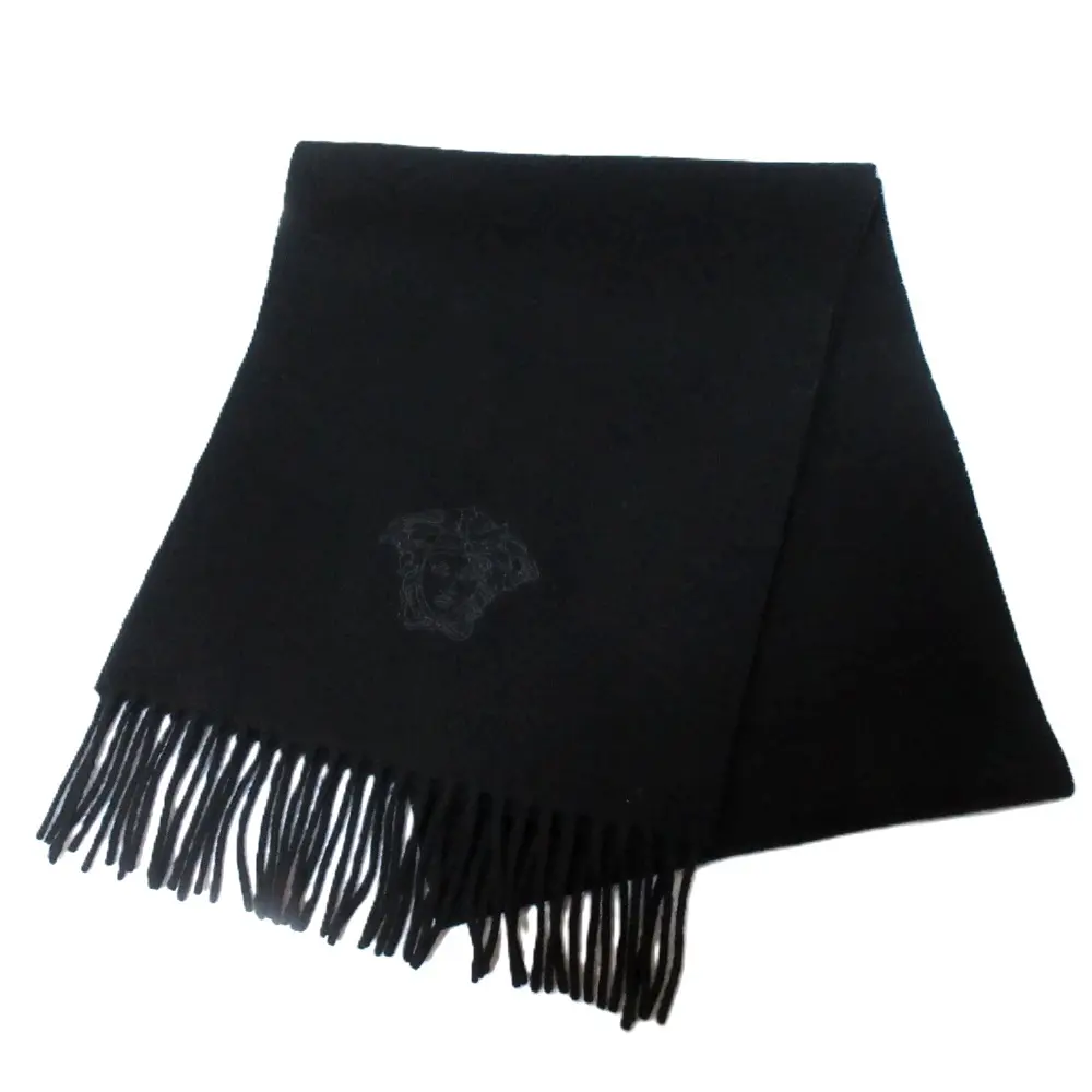 VERSACE ヴェルサーチ メデューサ 刺繍フリンジ マフラー ストール ブラックの買取実績【2024年11月買取】