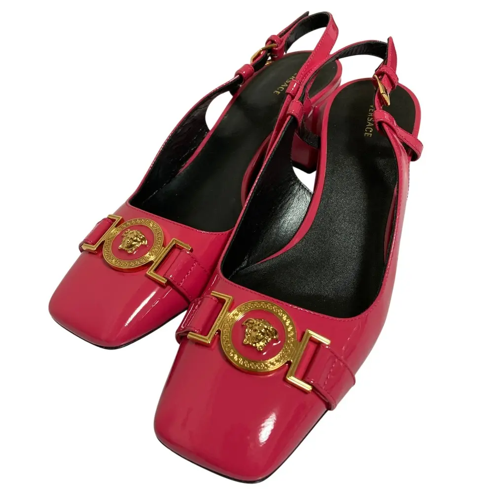 VERSACE ヴェルサーチ メデューサ金具 スクエアトゥ スリングバックパンプス サイズ37 23.5cm相当 ピンク