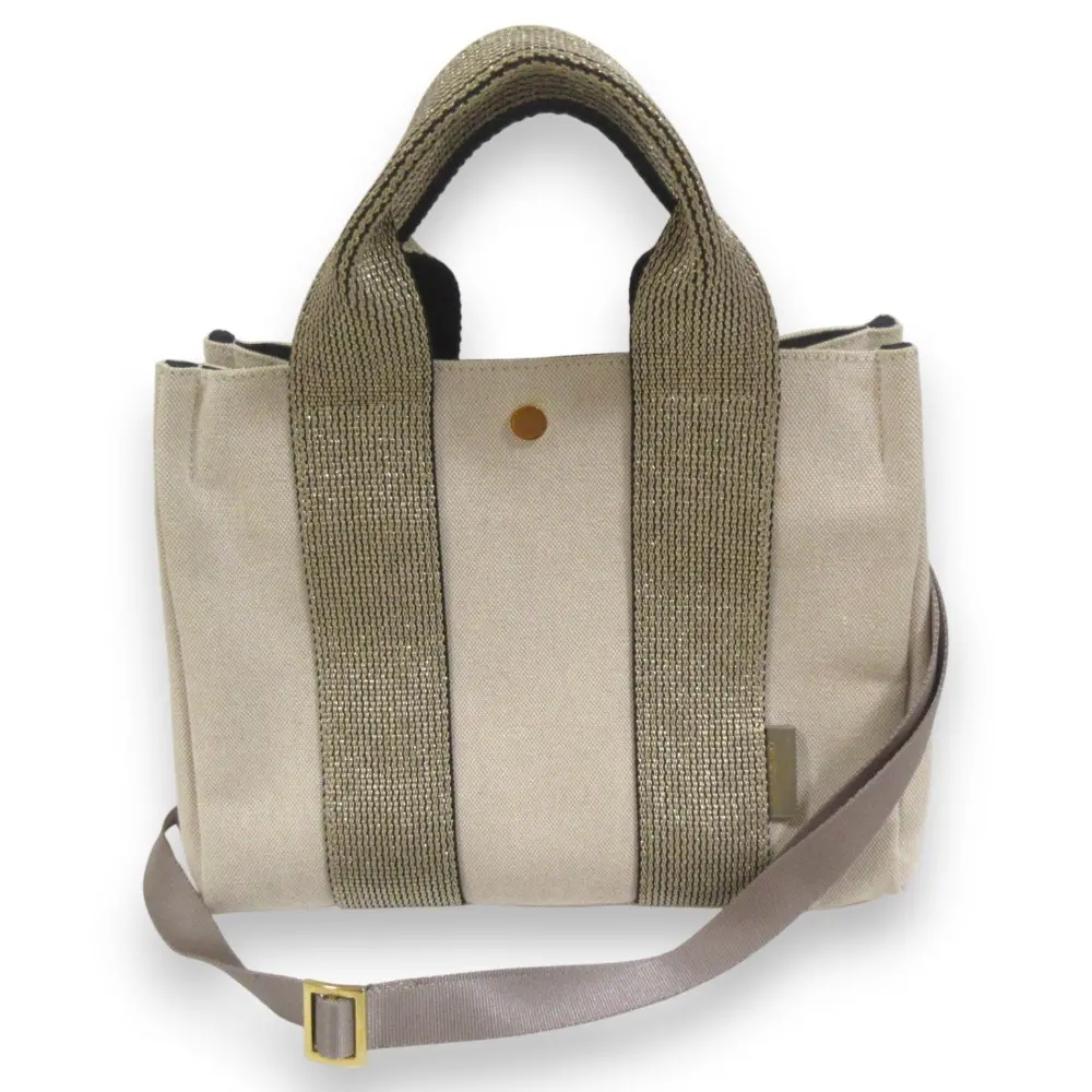 VIOLAd'ORO ヴィオラドーロ GINO ジーノ キャンバス 2Way ハンドバッグ ショルダーバッグ ベージュ ゴールドカラー