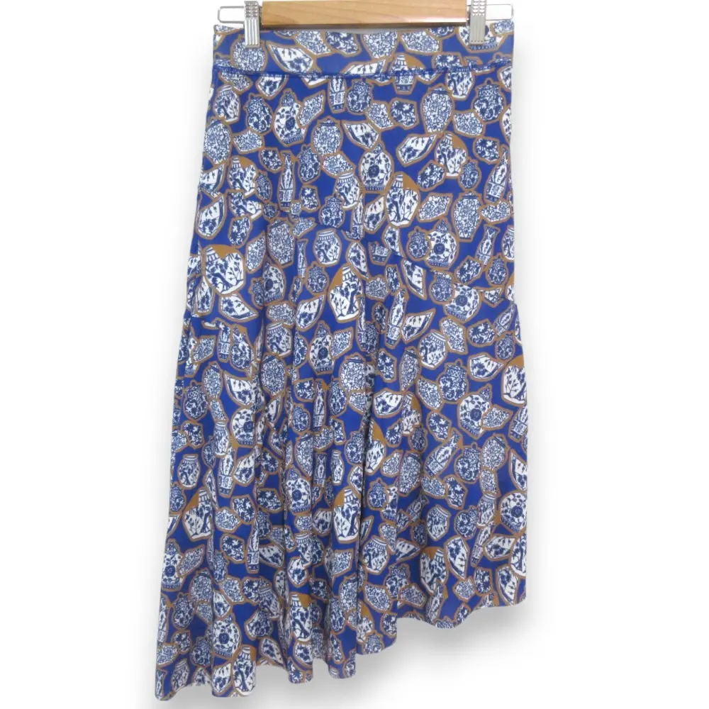 VIVIENNE TAM ヴィヴィアンタム 総柄 マキシ丈 アシンメトリー イージースカート サイズ40 ブルー