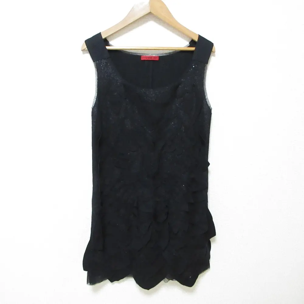 VIVIENNE TAM ヴィヴィアンタム ノースリーブ スパンコール チュニック ミニワンピース 0 ブラック