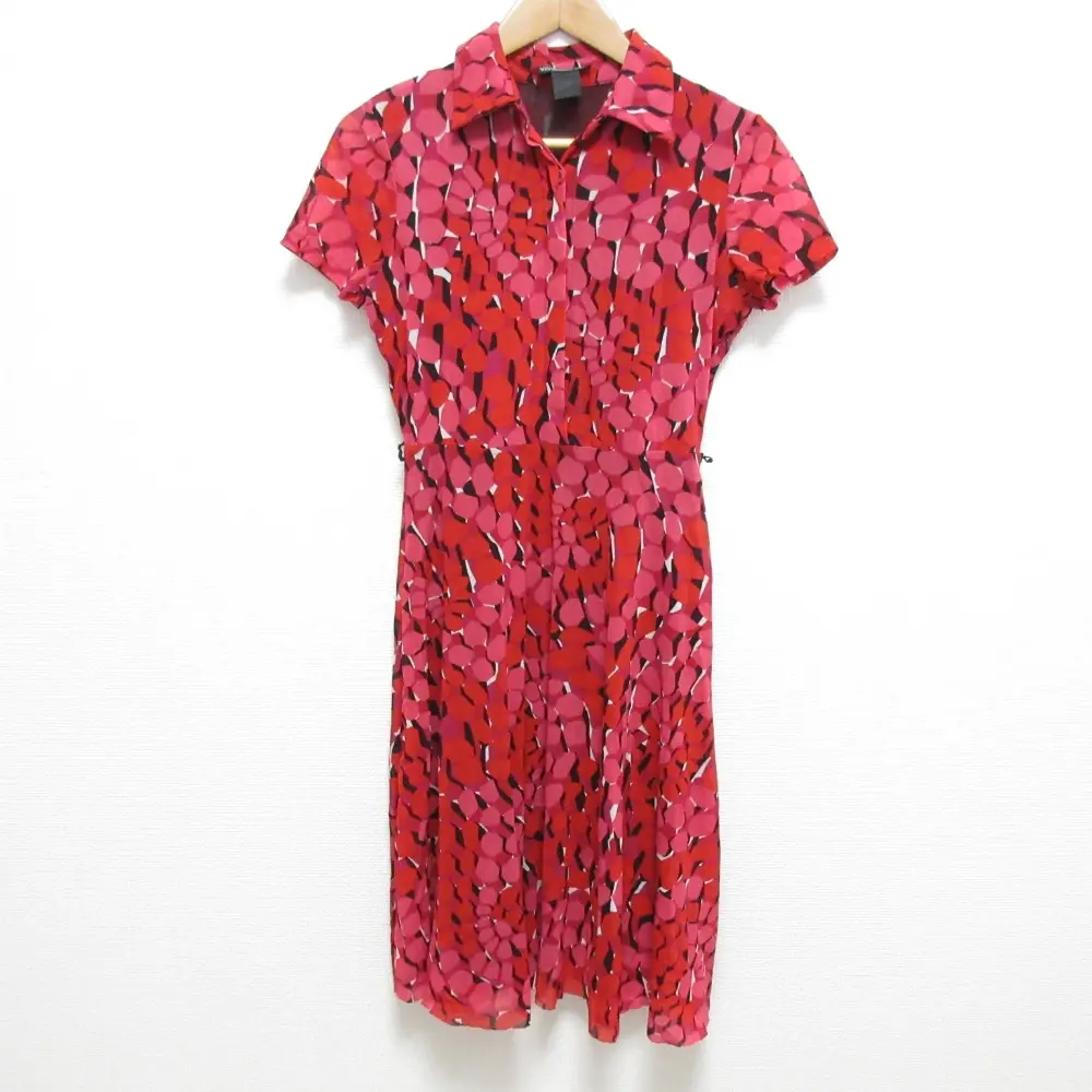 VIVIENNE TAM ヴィヴィアンタム ジオメトリック柄 総柄 パワーネット ショートスリーブ ひざ丈 シャツワンピース レッド系