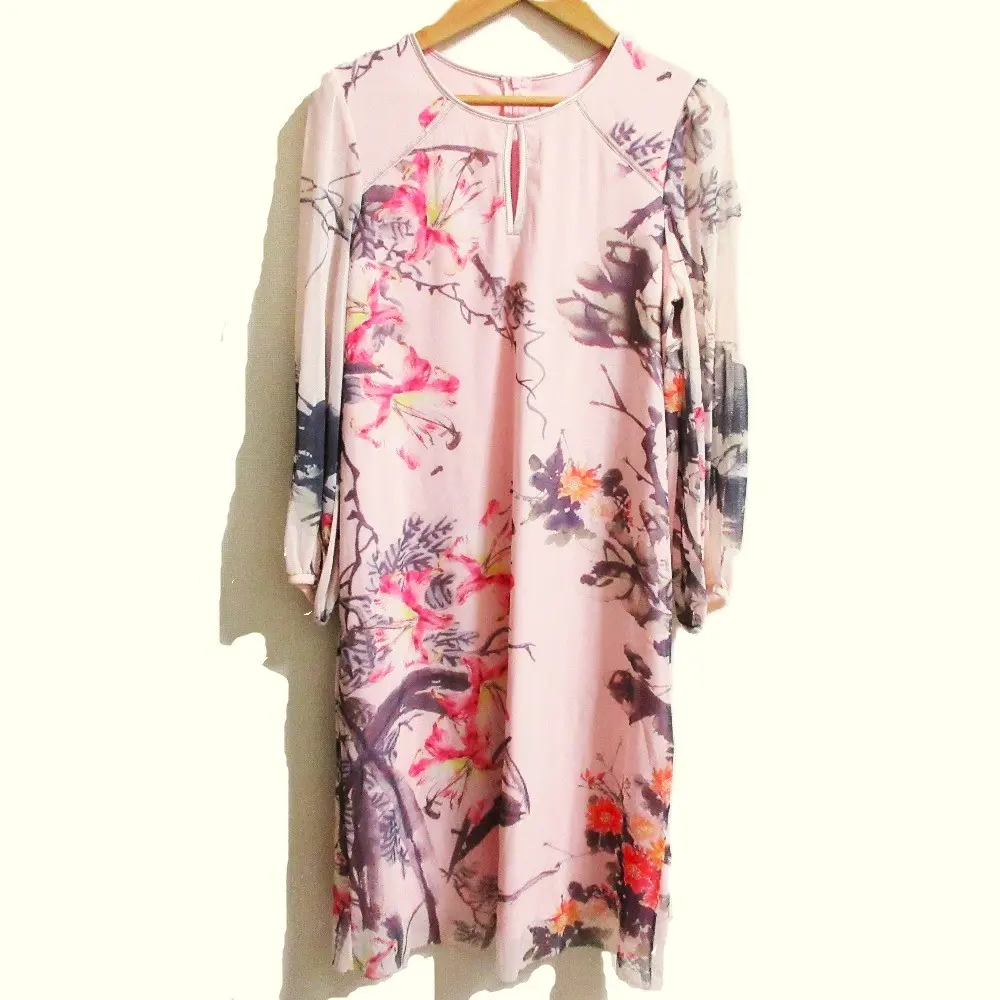 VIVIENNE TAM ヴィヴィアンタム 長袖 パワーネット フラワープリント ワンピース サイズ38 ピンク