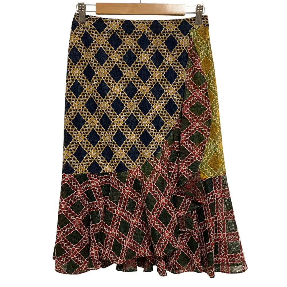 VIVIENNETAM ヴィヴィアンタム 総柄 レース ひざ丈 マーメイドスカート 40 ネイビー系 マルチカラー