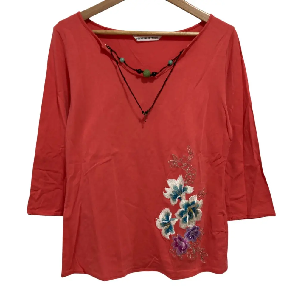 VIVIENNE TAM ヴィヴィアンタム フラワー刺繍 七分袖 カットソー サイズ1 レッド