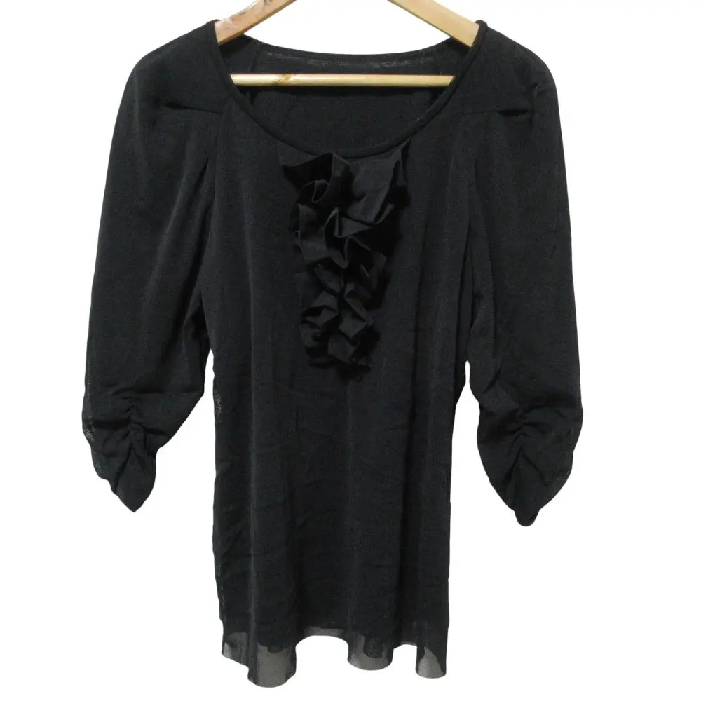 VIVIENNE TAM ヴィヴィアンタム パワーネット 七分袖 ラッフル カットソー ブラウス 1 ブラック