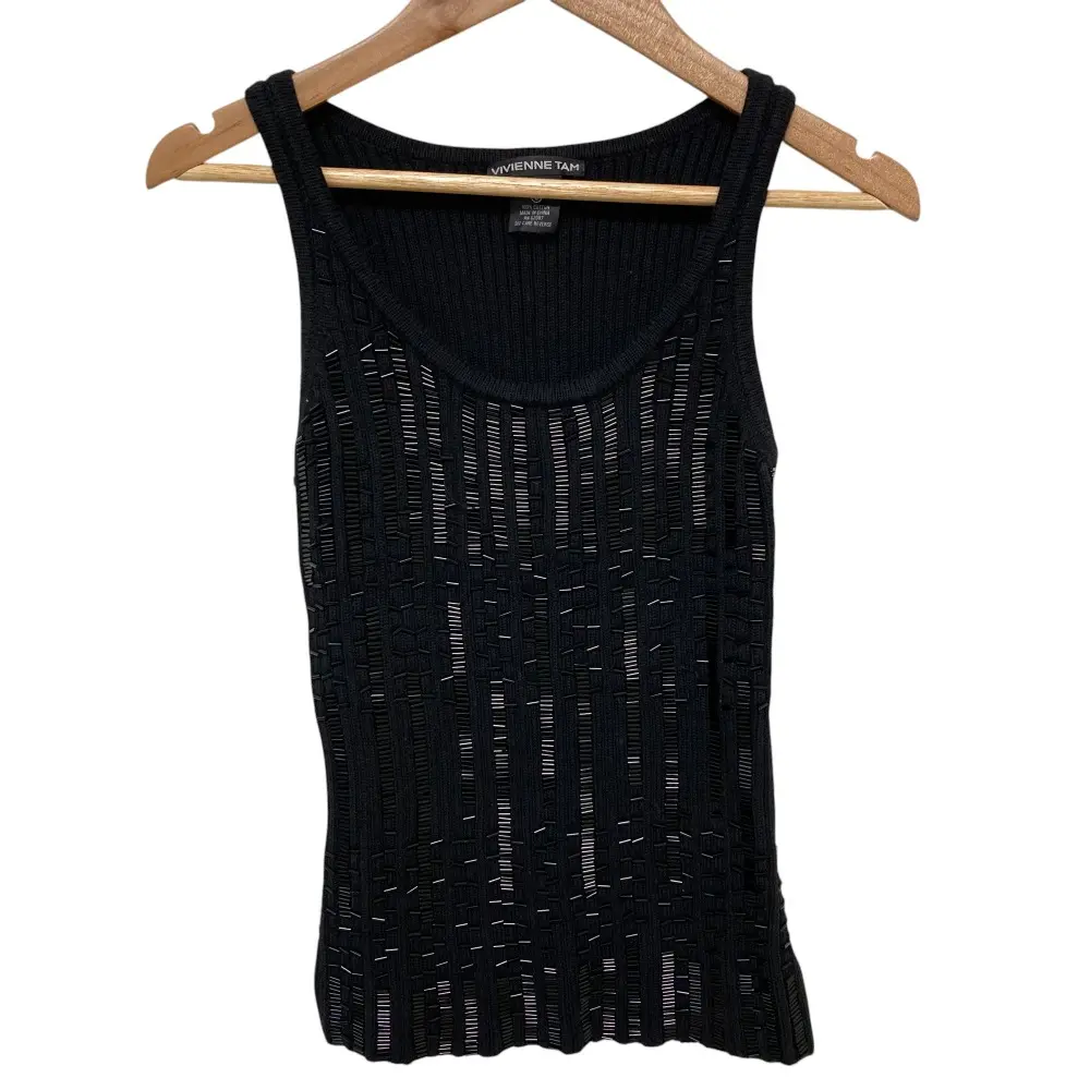 VIVIENNE TAM ヴィヴィアンタム ビジュー ノースリーブ ニットカットソー サイズ0 ブラック