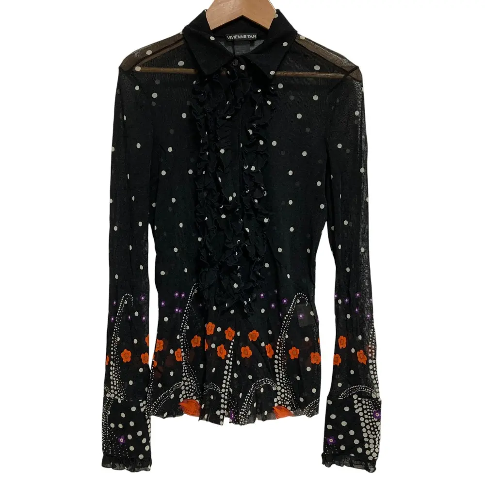 VIVIENNE TAM ヴィヴィアンタム パワーネット フリルドットシャツ ブラウス サイズ1 ブラック