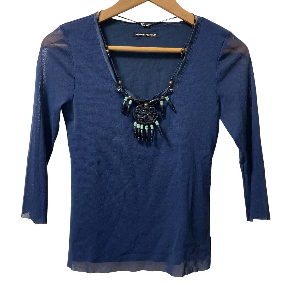 VIVIENNE TAM ヴィヴィアンタム ネックレス付き パワーネット 七分袖 カットソー サイズ0 ネイビー