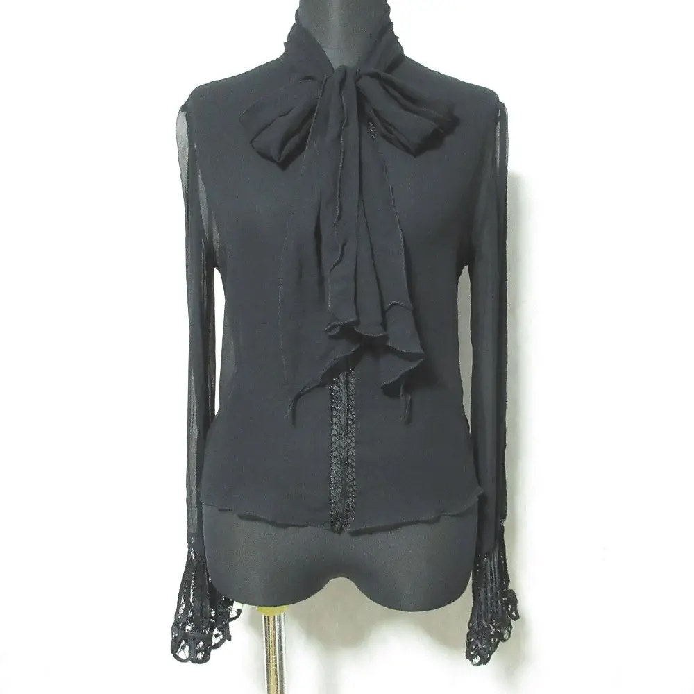 VIVIENNE TAM ヴィヴィアンタム ボウタイ付き シルクシアーブラウス サイズ0 ブラック