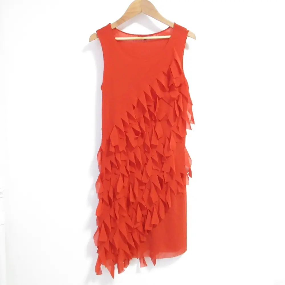 Vivienne Tam ヴィヴィアンタム ノースリーブ パワーネット フリンジワンピース サイズP オレンジ
