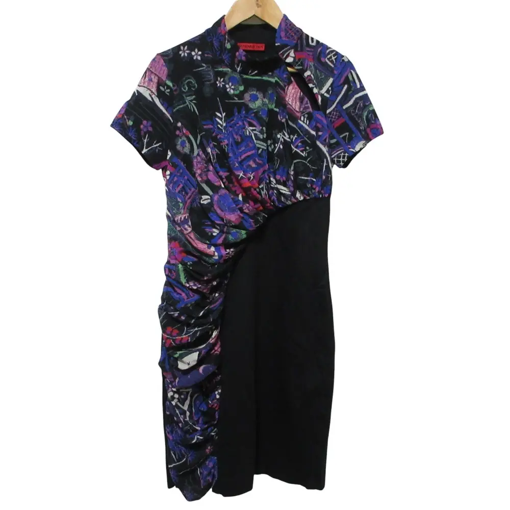 VIVIENNE TAM ヴィヴィアンタム パワーネット切替 半袖 ミニ ジャージーワンピース 1 ブラック