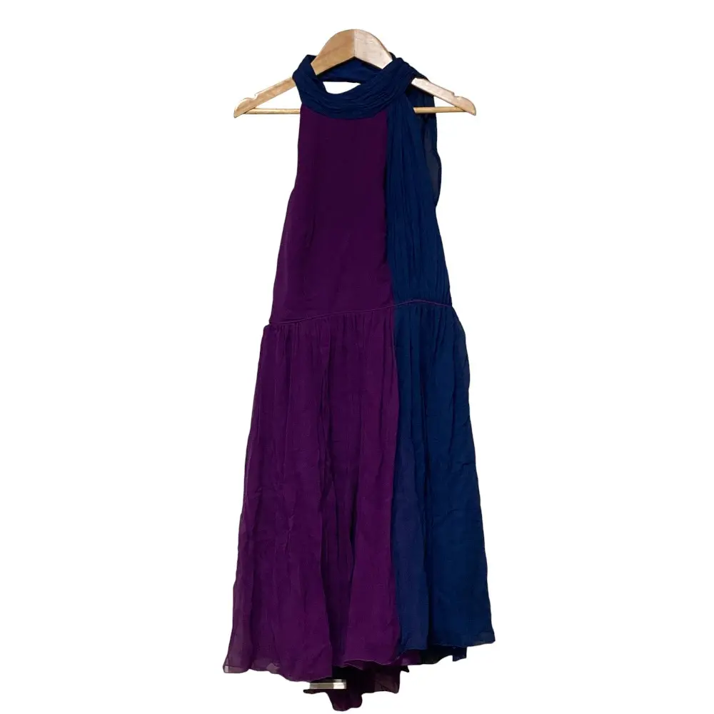 VIVIENNE TAM ヴィヴィアンタム シルク100％ バイカラー アメリカンスリーブ ドレス ワンピース サイズ0 ネイビー パープル