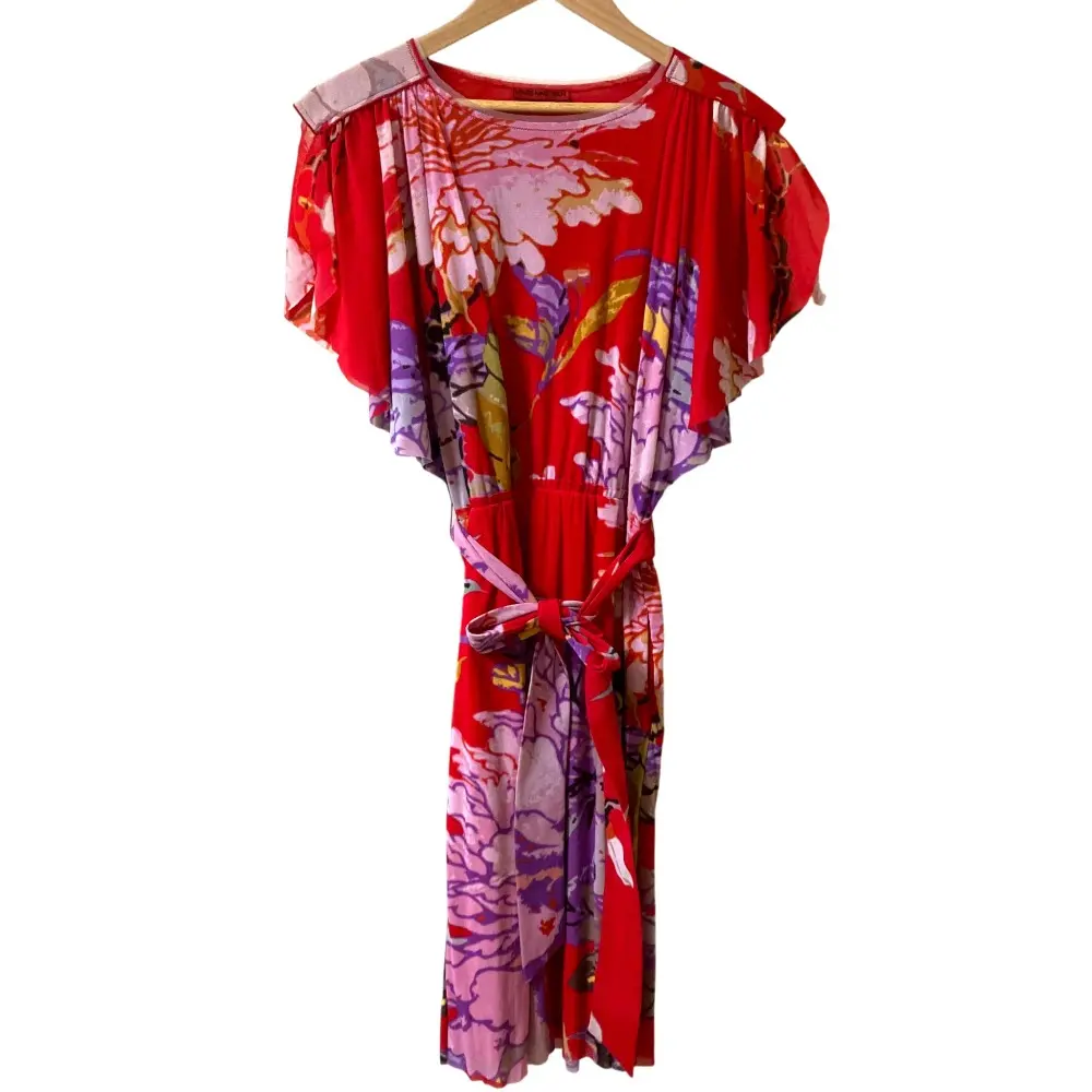 VIVIENNE TAM ヴィヴィアンタム バタフライスリーブ フラワープリント パワーネットワンピース 0サイズ レッド