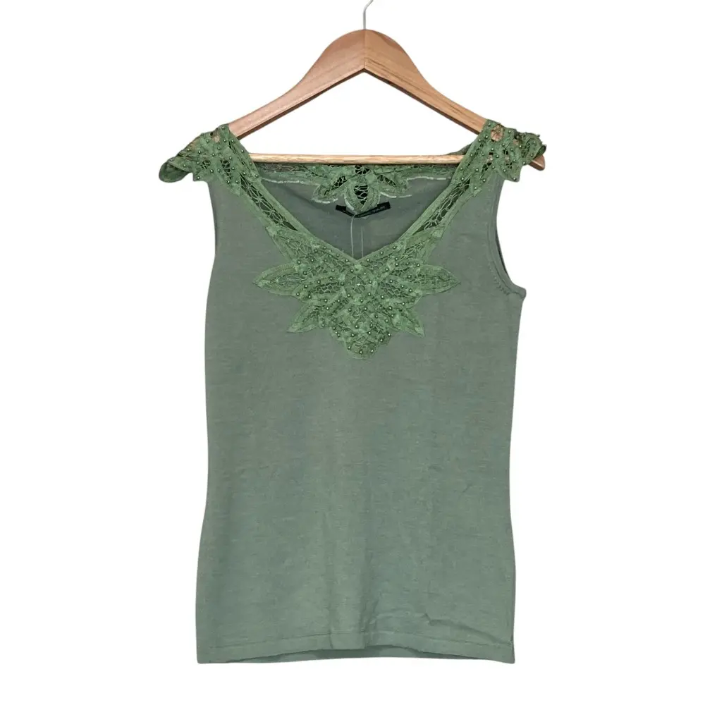 VIVIENNE TAM ヴィヴィアンタム シルク カシミヤブレンド レース ノースリーブ ニット カットソー サイズ0 グリーン