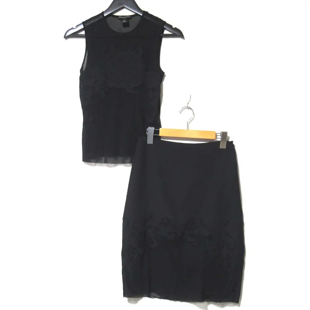 VIVIENNE TAM ヴィヴィアンタム パワーネットコンビ ノースリーブ カットソー+スカート セットアップ サイズ0 ブラック