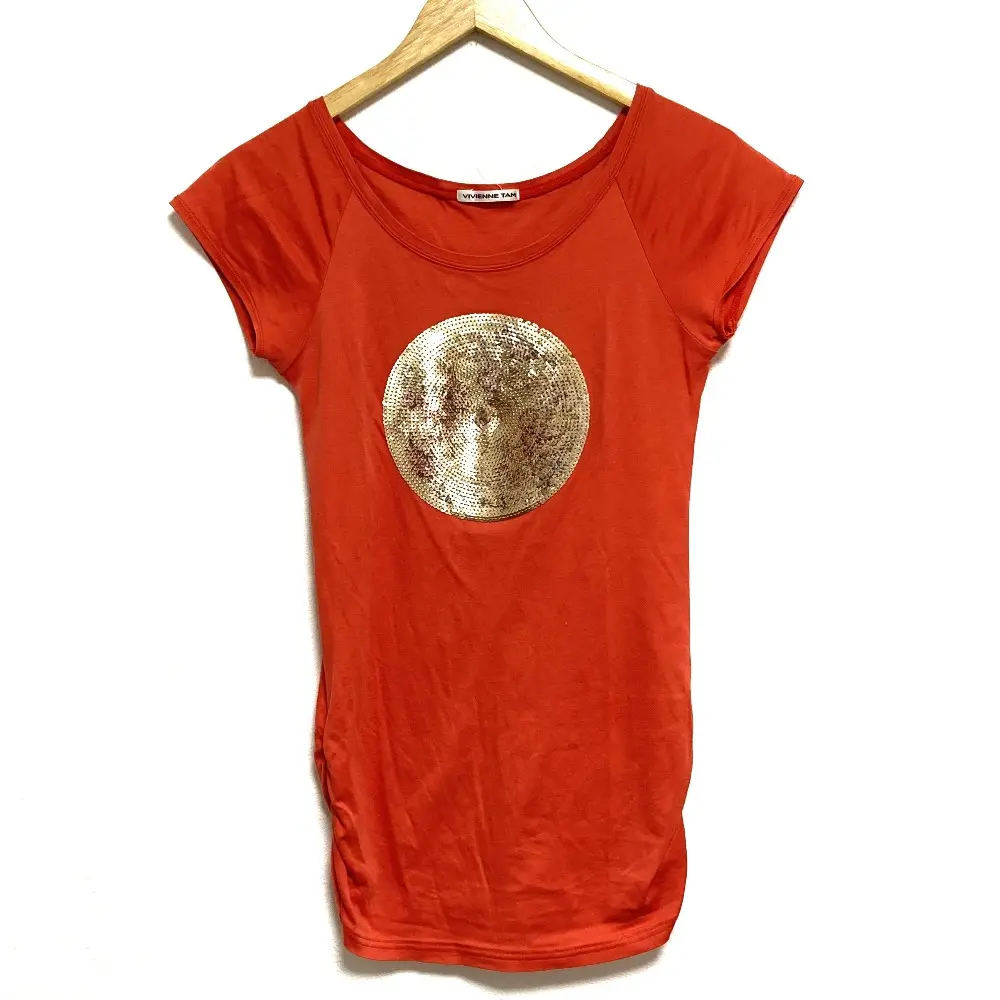 VIVIENNE TAM ヴィヴィアンタム スパンコールデザイン シャーリング ショートスリーブ Tシャツ カットソー サイズ0 オレンジ