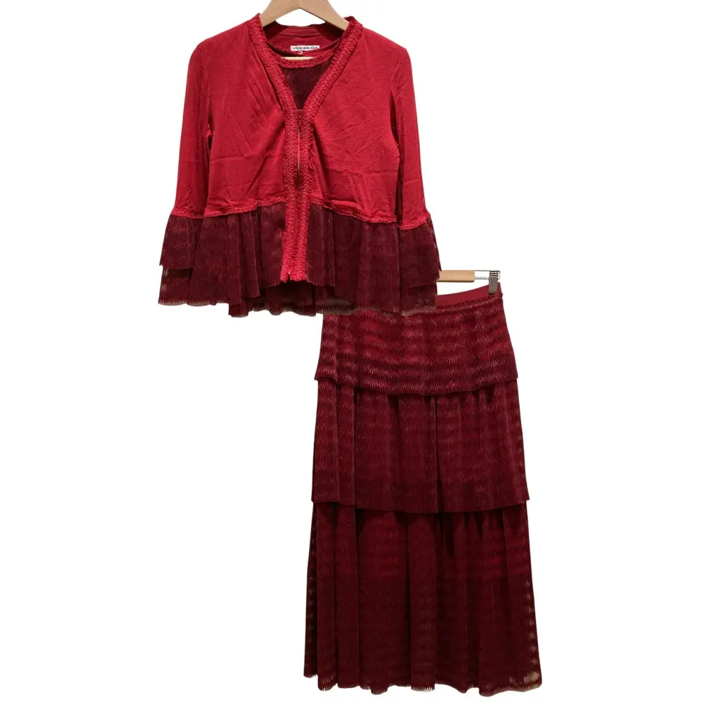 VIVIENNE TAM ヴィヴィアンタム クロップド ジャケット プリーツトップ イージースカート 3ピース SIZE40 レッド