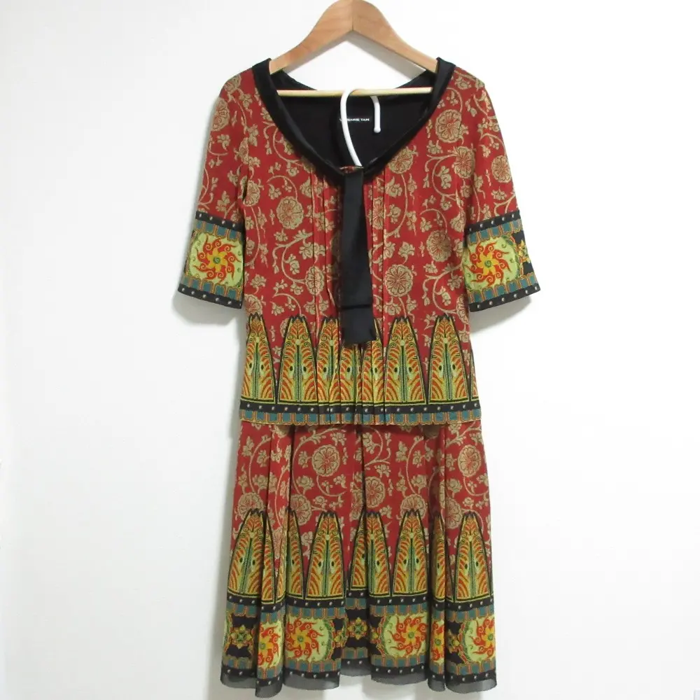 VIVIENNE TAM ヴィヴィアンタム パワーネット タイ付きカットソー スカート セットアップ サイズ0 レッド