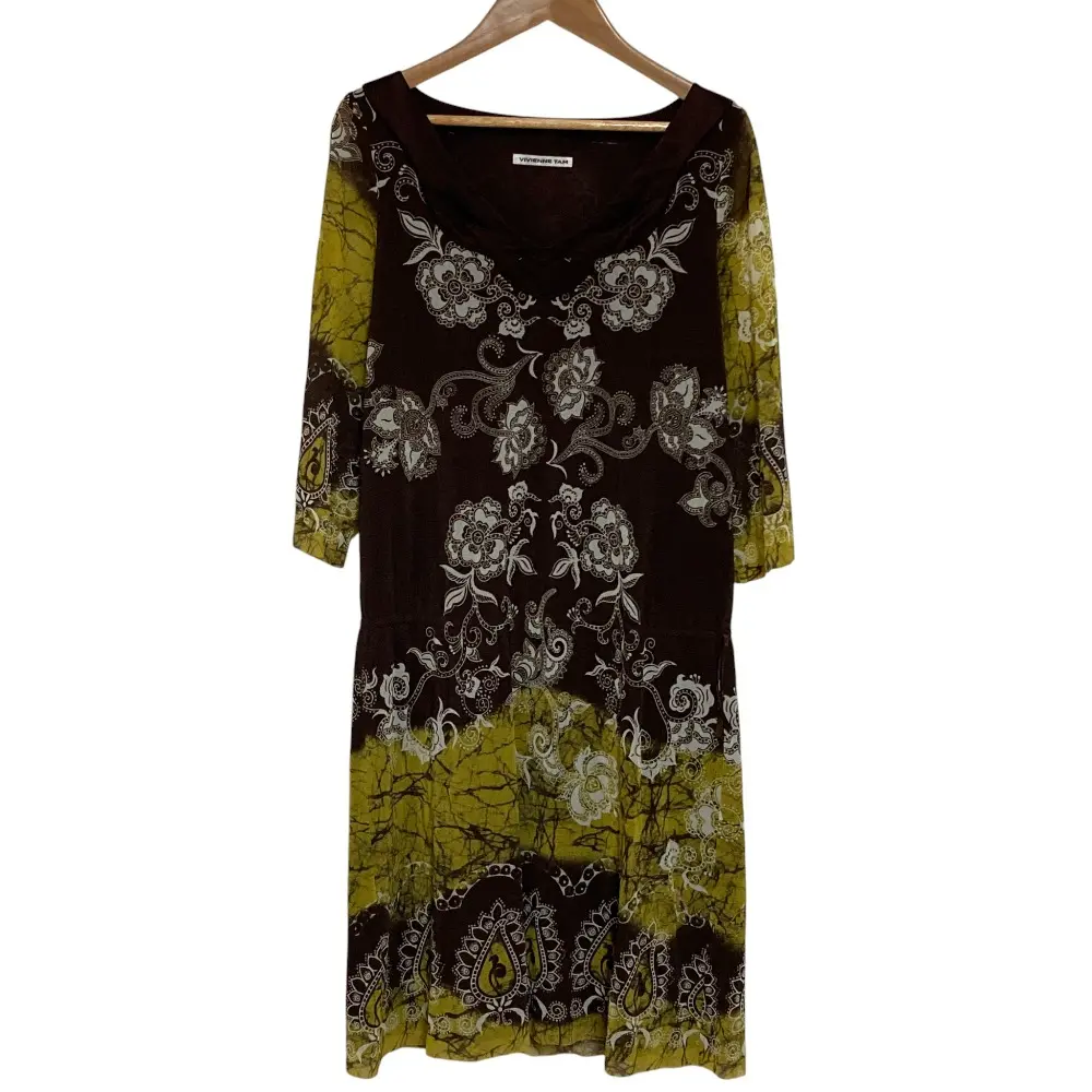VIVIENNE TAM ヴィヴィアンタム パワーネット フラワープリント 七分袖 ひざ丈 ワンピース サイズ0 ブラウン