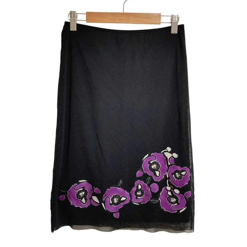 VIVIENNE TAM ヴィヴィアンタム フラワーパッチ ひざ丈 タイト パワーネットスカート 0 ブラック 