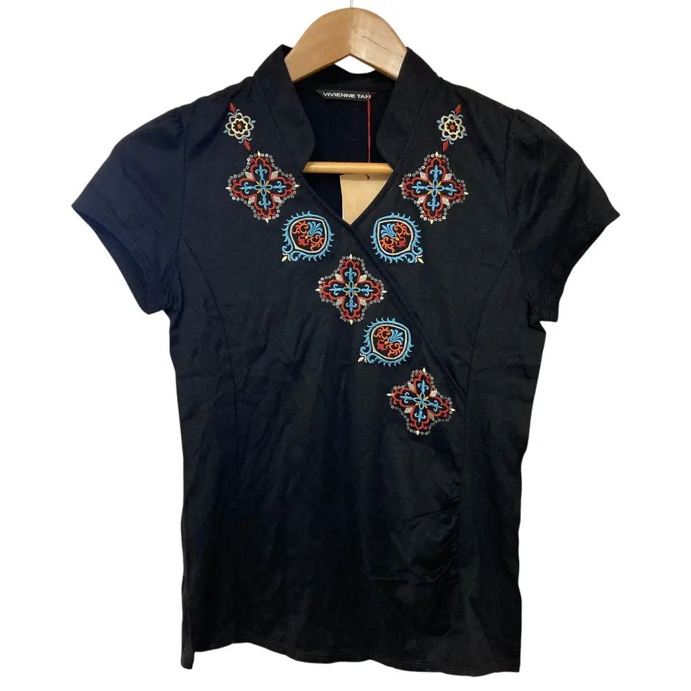VIVIENNETAM ヴィヴィアンタム 刺繍入りショートスリーブカットソー 016-260606 サイズ0 ブラック