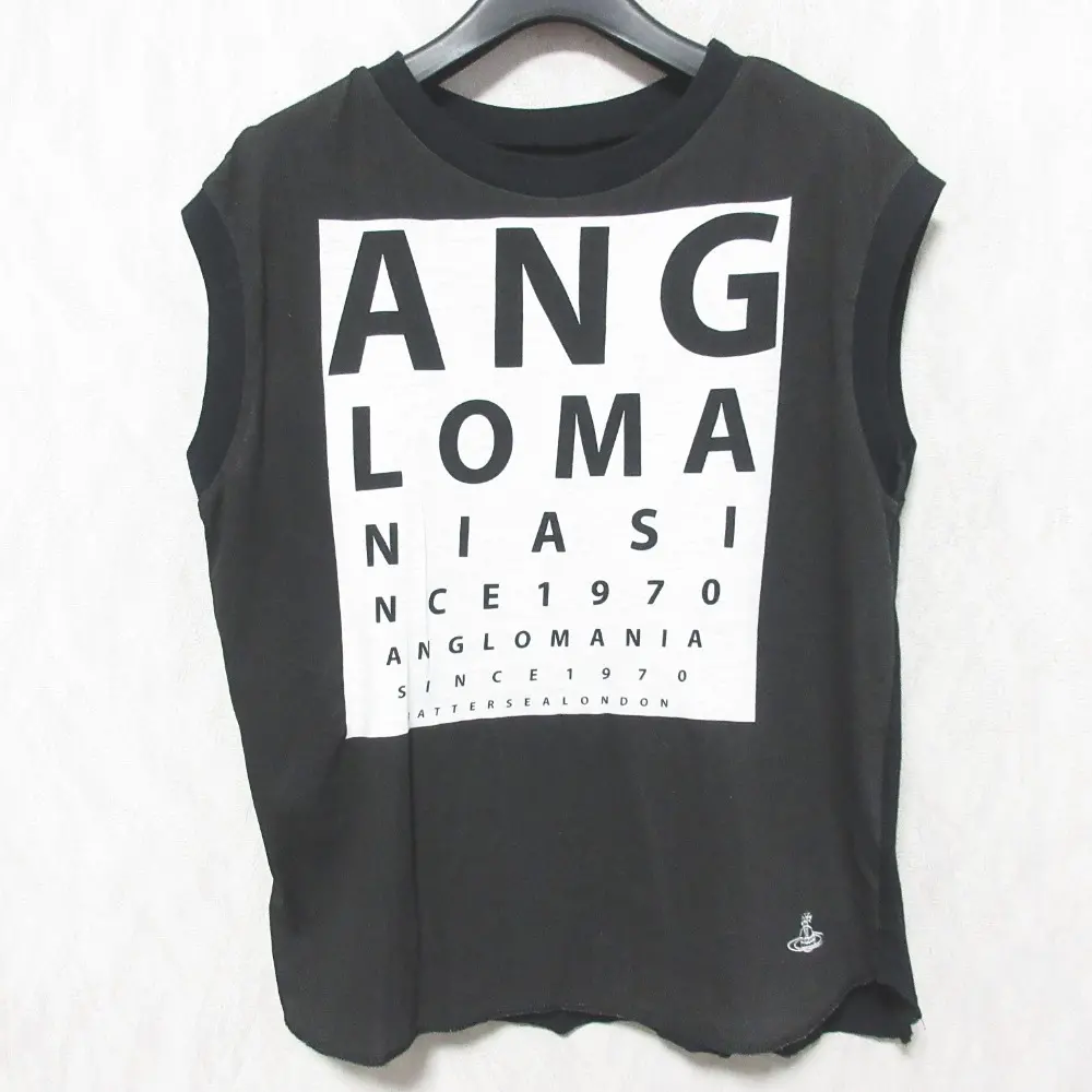 Vivienne Westwood ヴィヴィアンウエストウッドアングロマニア ロゴプリント ノースリーブ カットソー タンクトップ 38 ブラック