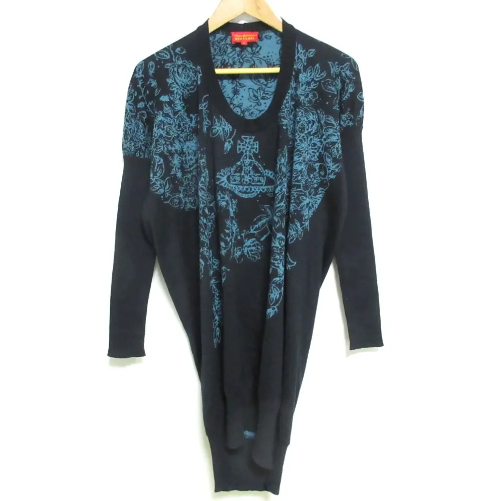 Vivienne Westwood RED LABEL ヴィヴィアンウエストウッド オーブフラワー柄 ロングニット セーター ワンピース 2 ブラック
