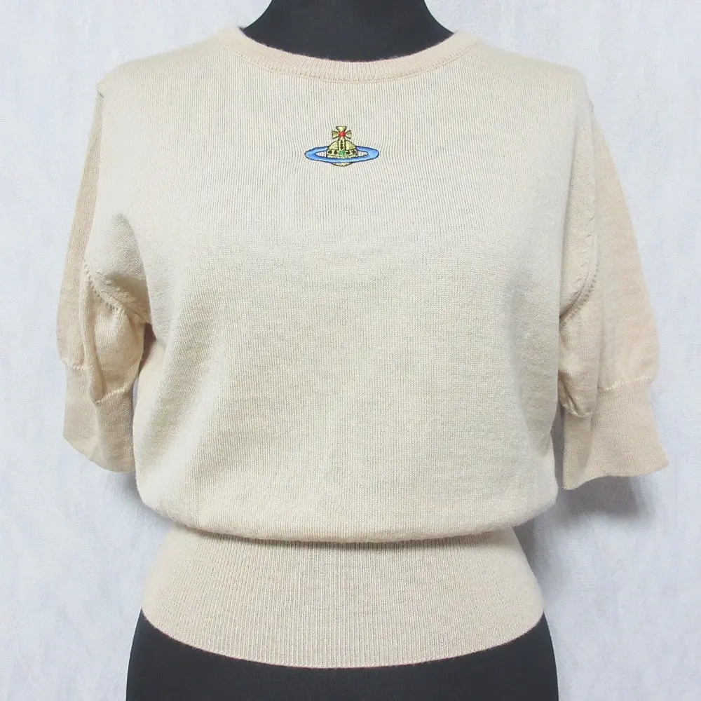 Vivienne Westwood RED LABEL ヴィヴィアンウエストウッド レッドレーベル オーブ刺繍 半袖 ニット カットソー XS ベージュ