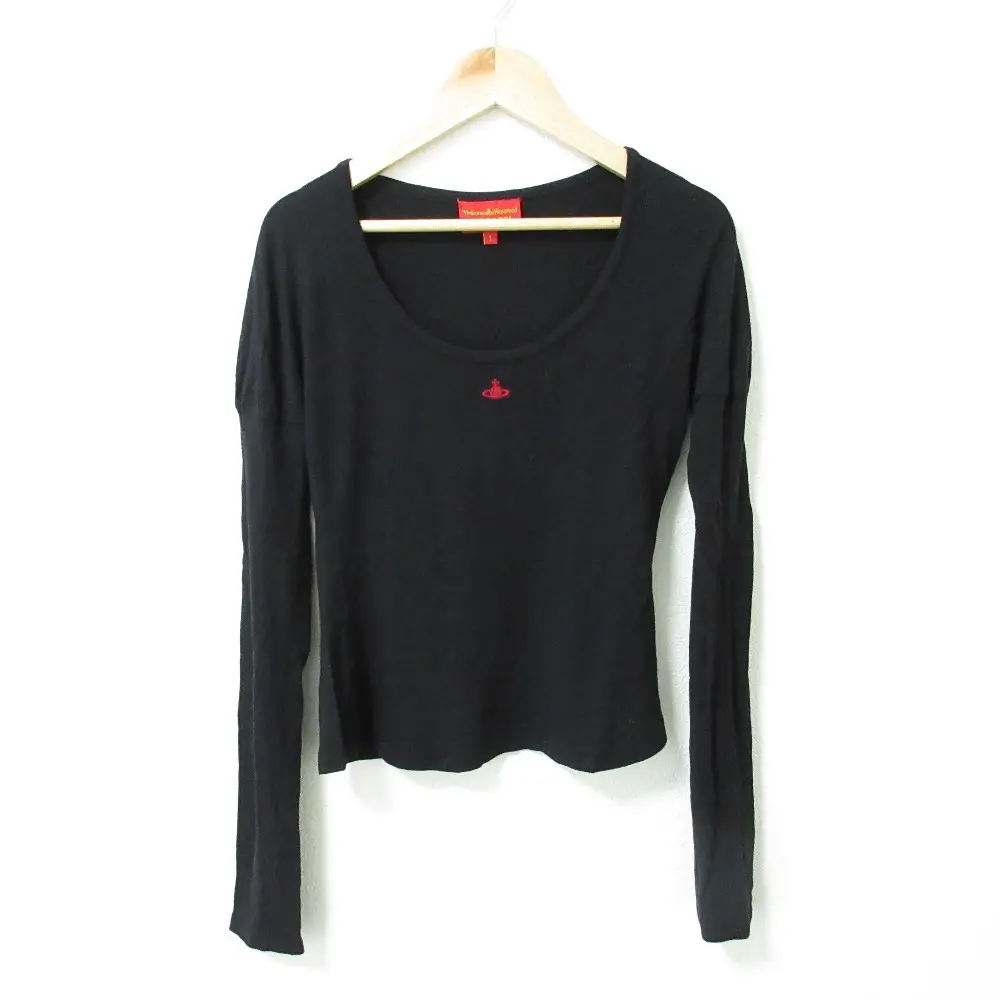 Vivienne Westwood ヴィヴィアンウエストウッドレッドレーベル ミニオーブ刺繍 ロングスリーブ クロップドカットソー 1 ブラック