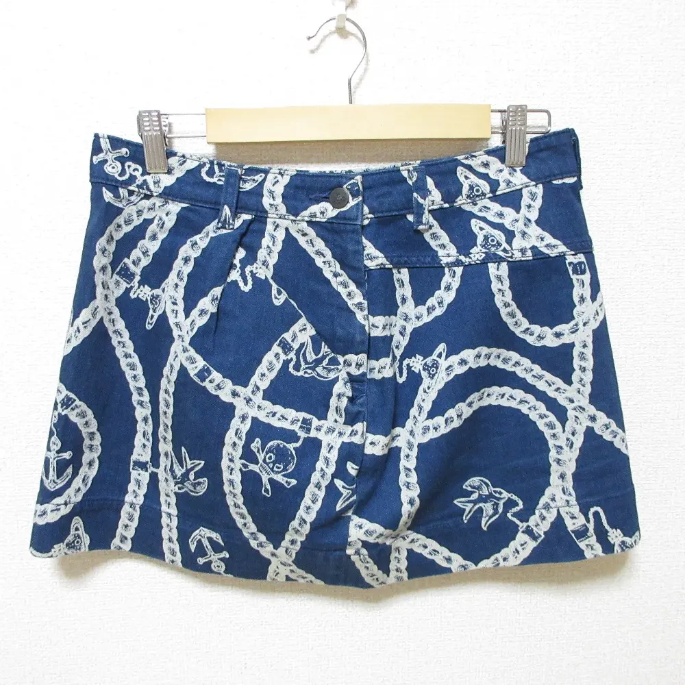Vivienne westwood ヴィヴィアンウエストウッドレッドレーベル オーブ スカル プリント デニム ミニスカート 3 ネイビー