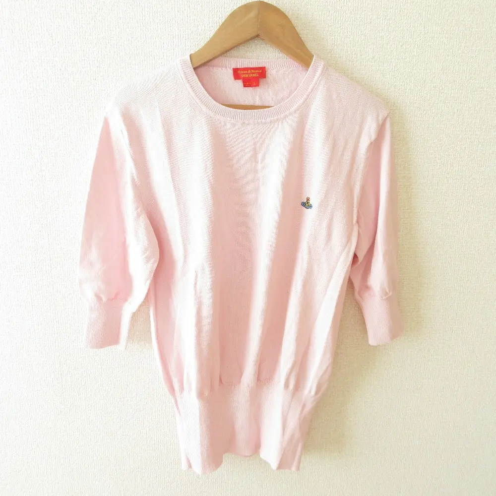 Vivienne westwood ヴィヴィアンウエストウッドレッドレーベル オーブ刺繍 ハーフスリーブ ニット カットソー L ピンク