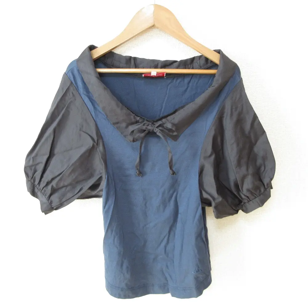 Vivienne Westwood ヴィヴィアンウエストウッドレッドレーベル ボリュームスリーブ ドッキング カットソー 2 ネイビー×グレー