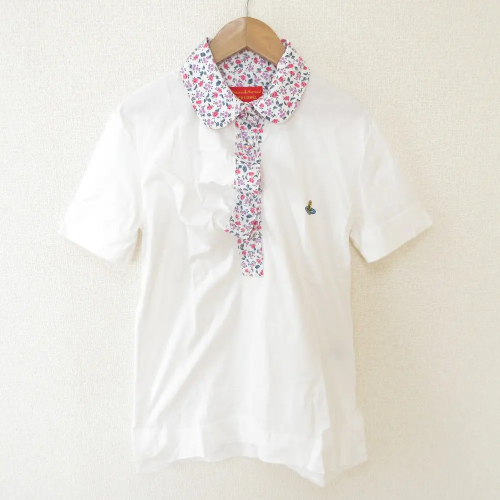 Vivienne Westwood ヴィヴィアンウエストウッドレッドレーベル オーブ刺繍 半袖 クレリック ポロシャツ カットソー M ホワイト