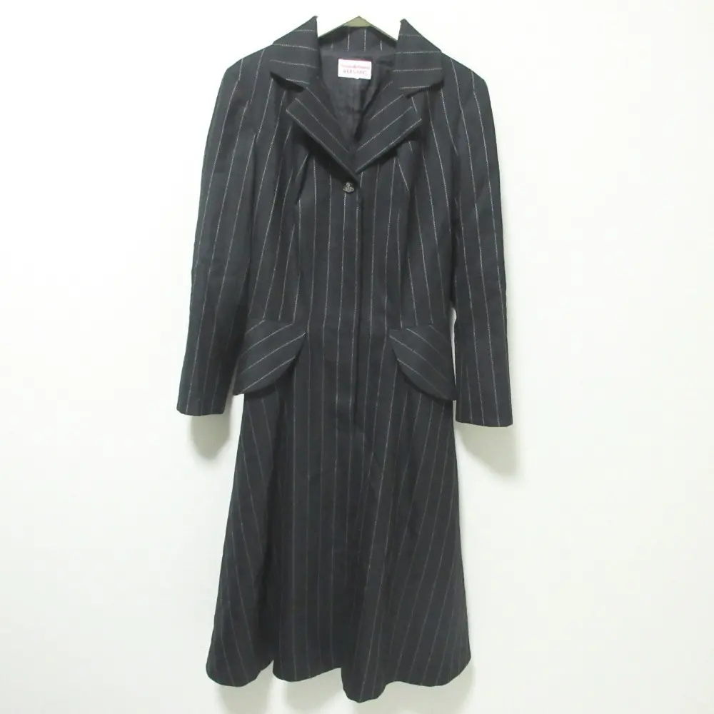 Vivienne Westwood RED LABEL ヴィヴィアンウエストウッド ストライプ柄 オーブボタン ロング ワンピース コート ブラック
