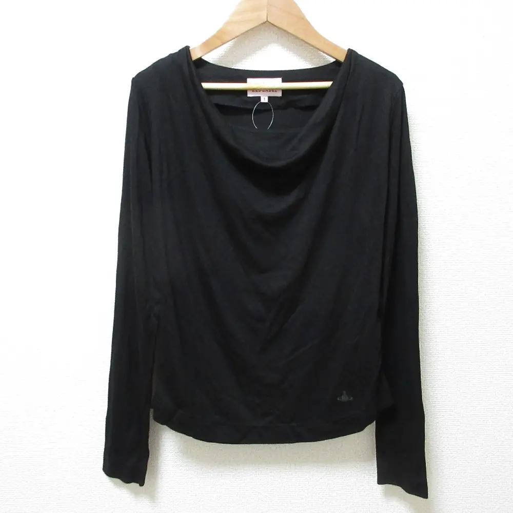 Vivienne Westwood RED LABEL ヴィヴィアンウエストウッド ドレープ 長袖 オーブ刺繍 Tシャツ カットソー 01 ブラック