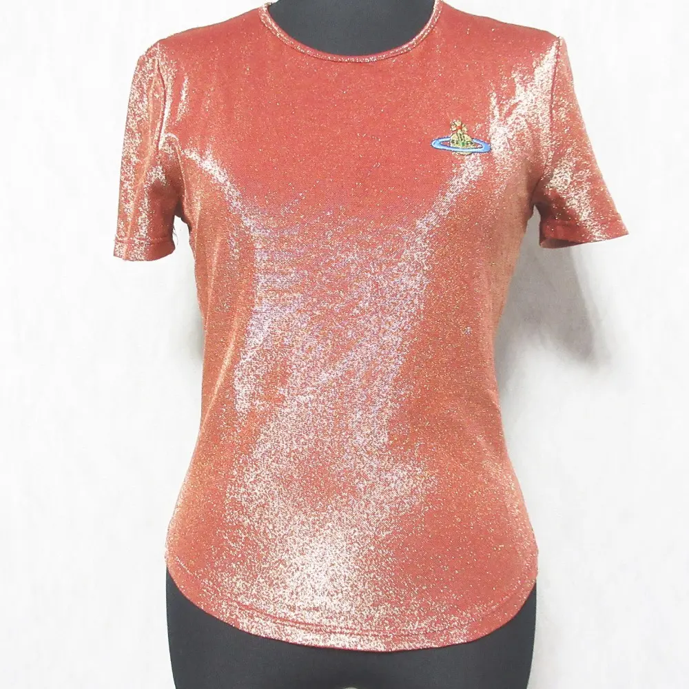 Vivienne Westwood ヴィヴィアンウエストウッドレッドレーベル オーブ刺繍 半袖 ラメ グリッター Tシャツ カットソー S レッド系