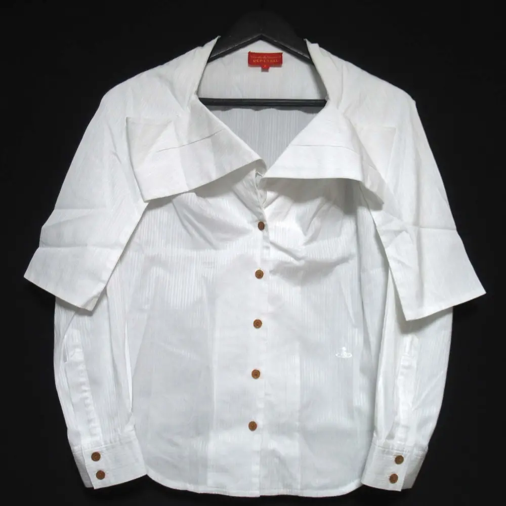 クリーニング済 Vivienne Westwood ヴィヴィアンウエストウッドレッドレーベル シャドーストライプ 変形シャツ ブラウス 2 ホワイト