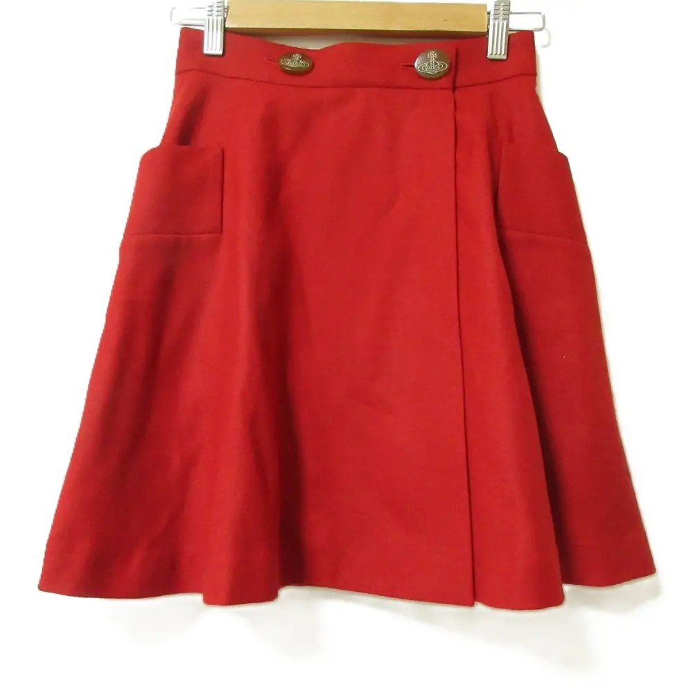 Vivienne Westwood ヴィヴィアンウエストウッドレッドレーベル オーブボタン ミニ ラップスカート 巻きスカート サイズ1 レッド