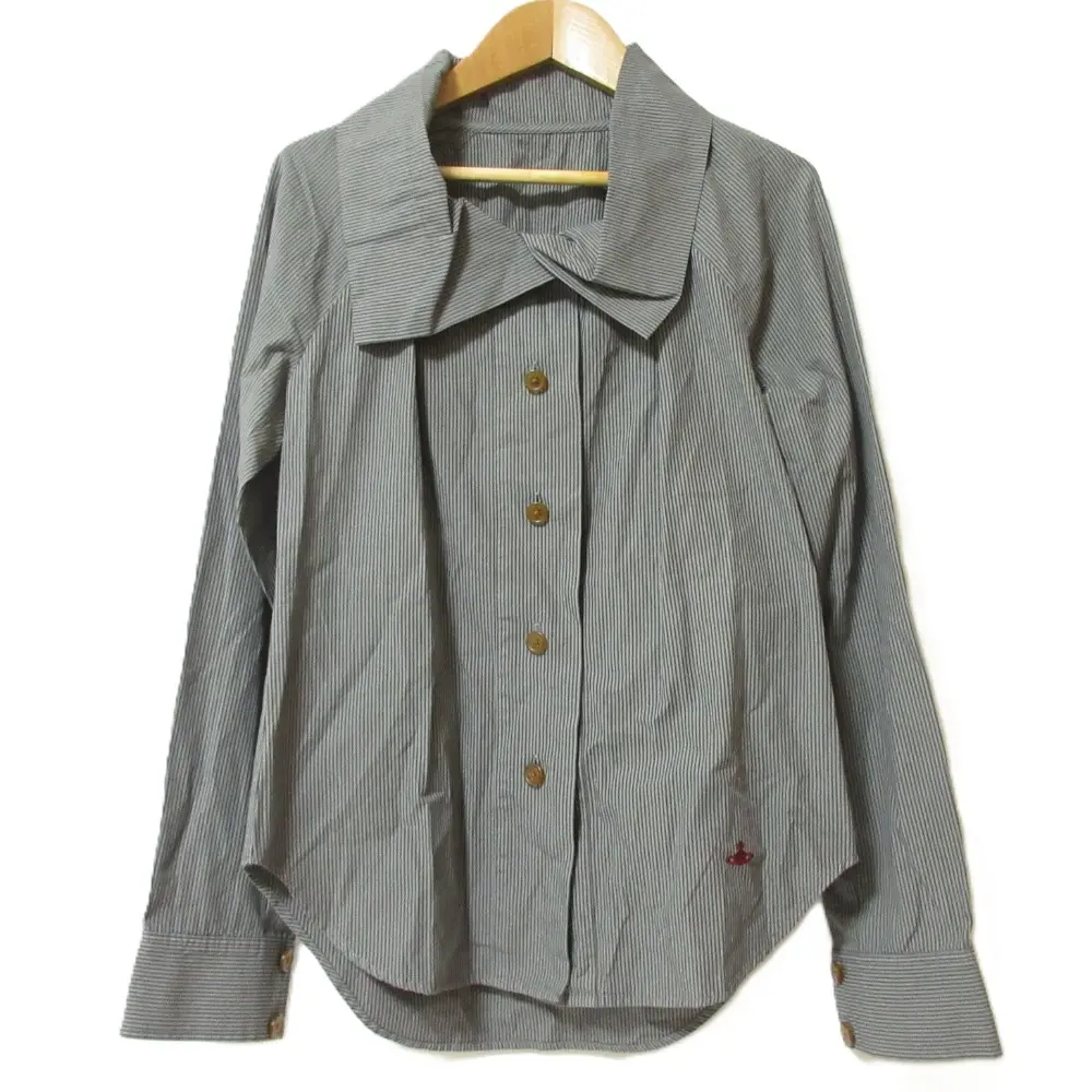 Vivienne Westwood RED LABEL ヴィヴィアンウエストウッド ストライプ オーブ刺繡 長袖 シャツ ブラウス 2 グレー