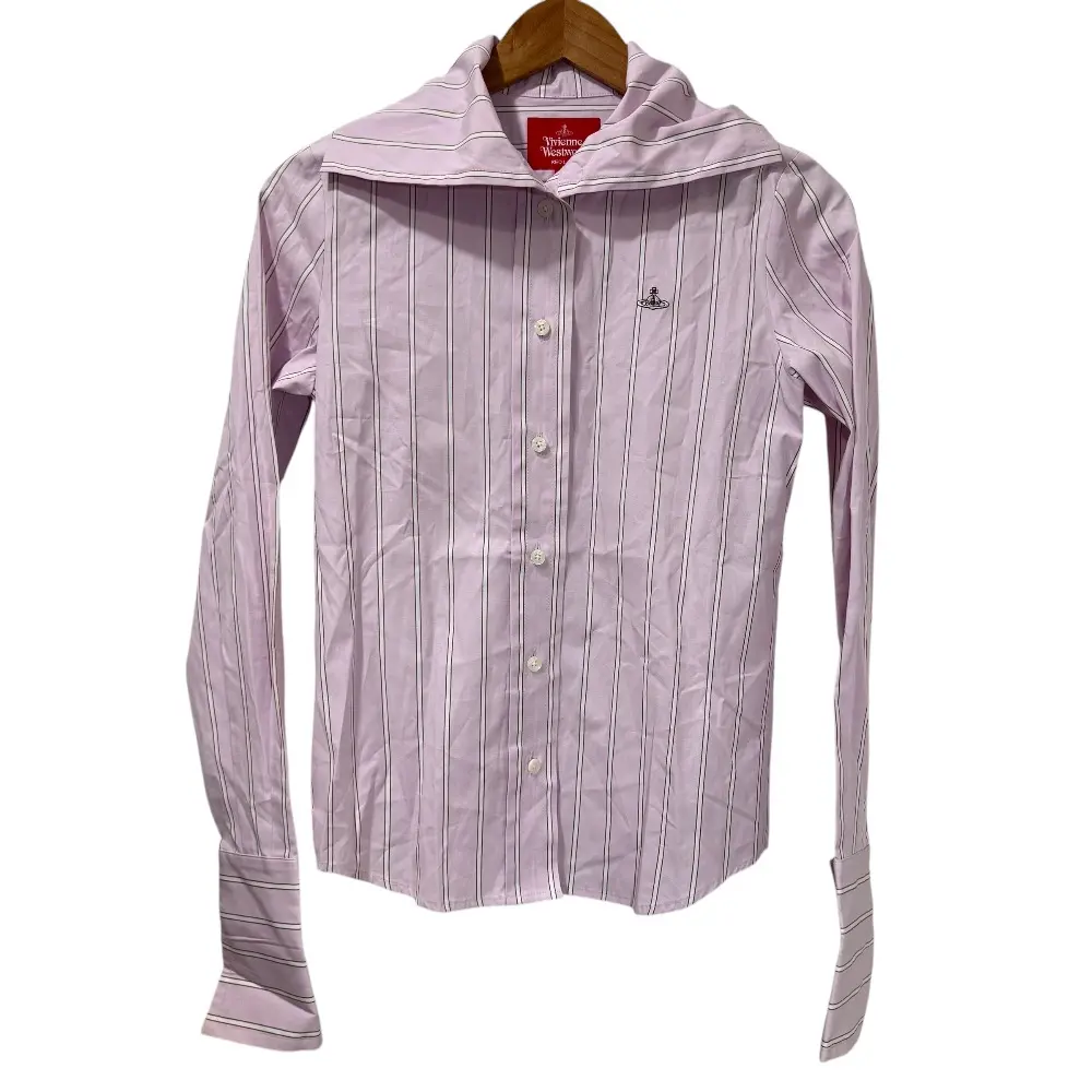 Vivienne Westwood red label ヴィヴィアンウエストウッド ストライプ柄 長袖 オーブ刺繍 ブラウス シャツ 01 ピンク