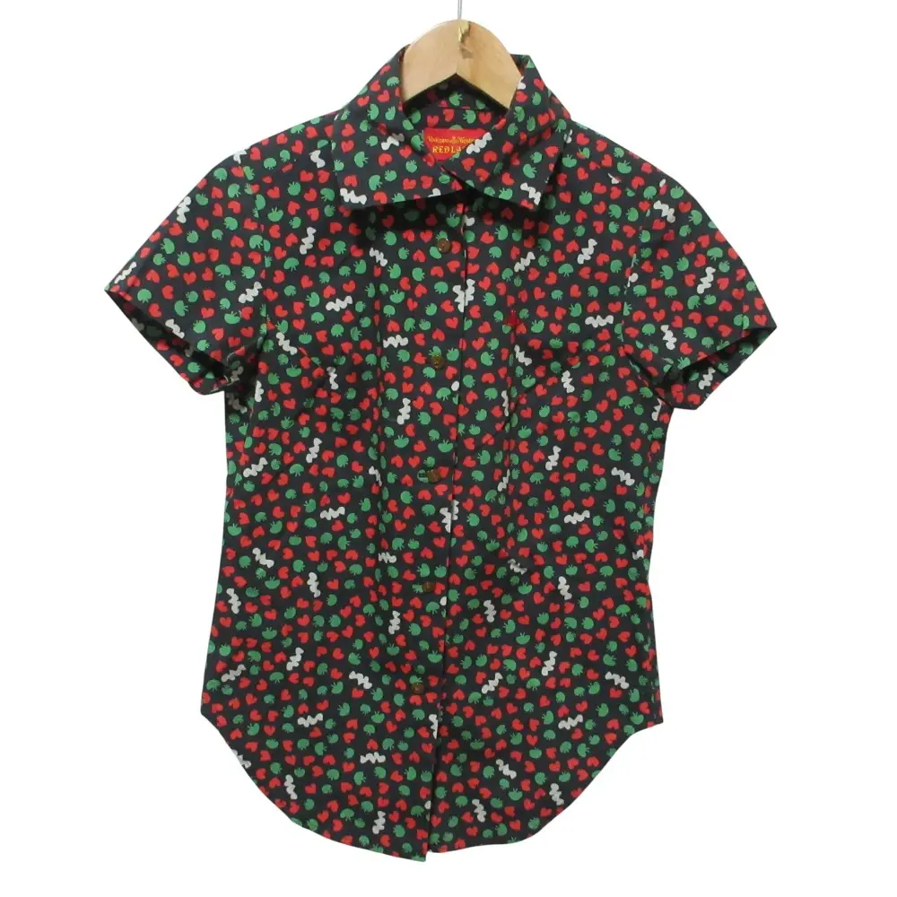 クリーニング済 Vivienne Westwood RED LABEL ヴィヴィアンウエストウッド レッドレーベル ハート クラゲ 開襟シャツ 2 ブラック