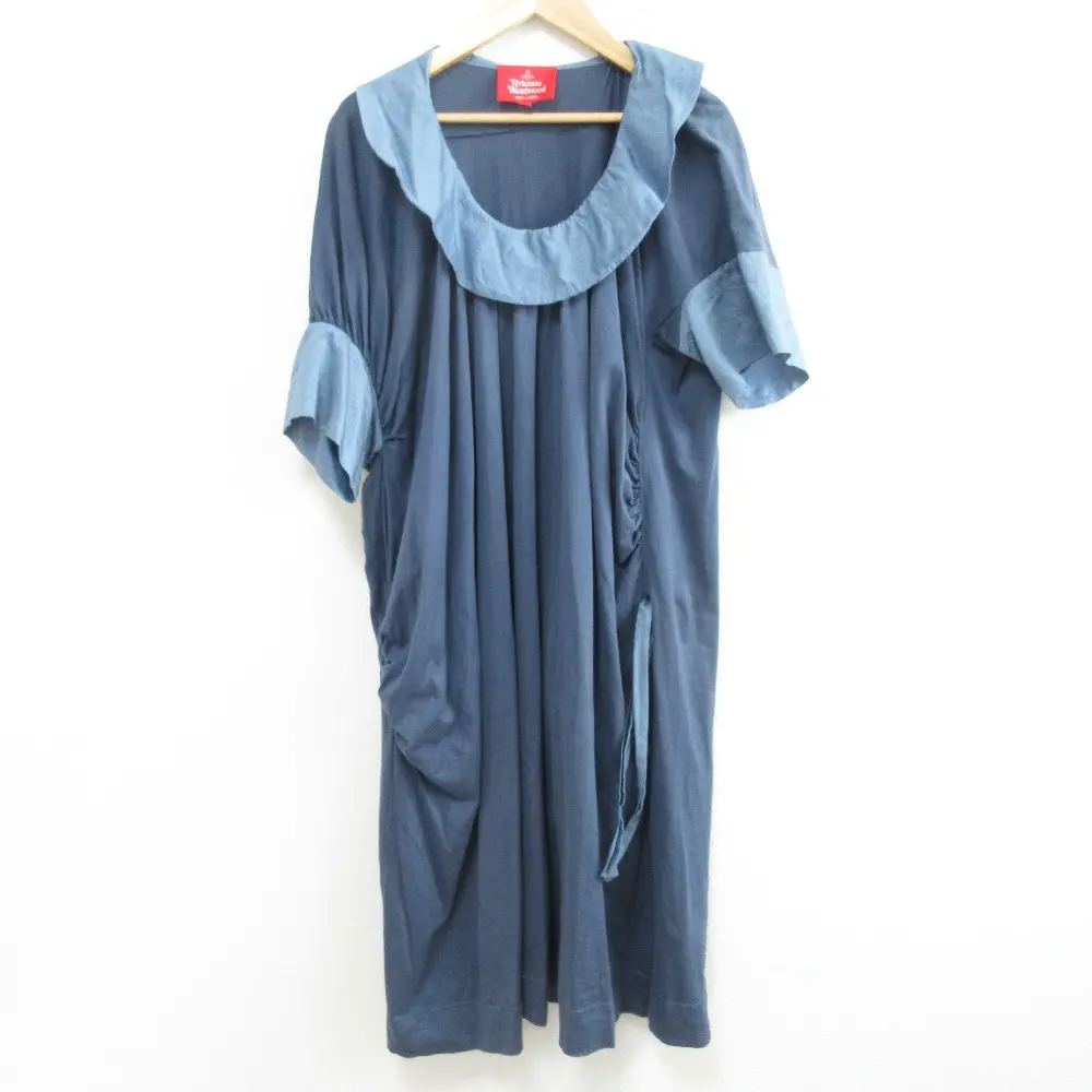 Vivienne Westwood RED LABEL ヴィヴィアンウエストウッドレッドレーベル 半袖 ひざ丈 ギャザー ワンピース サイズ00 ブルー