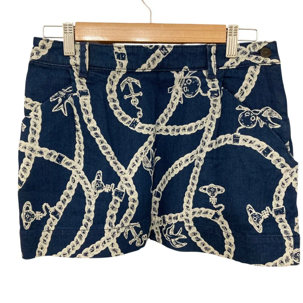 Vivienne Westwood ヴィヴィアンウエストウッド レッドレーベル オーブ スカルチェーン デニム ミニスカート サイズ1 ブルー