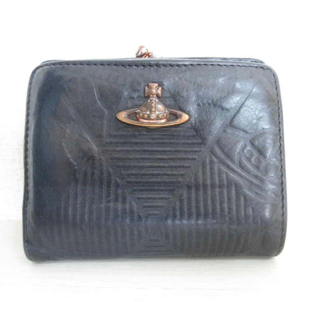 Vivienne Westwood ACCESSORIES ヴィヴィアンウエストウッド レザー オーブ エンボス ウォレット 二つ折り財布 ダークグレー