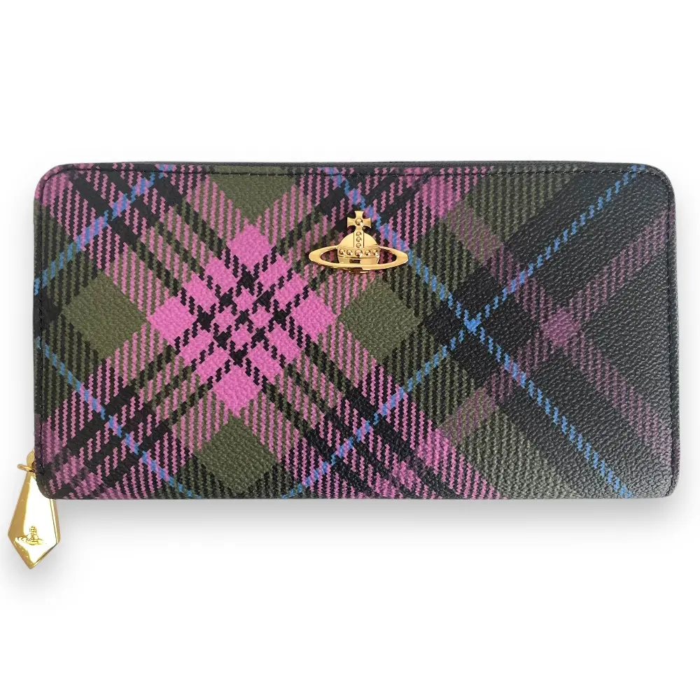 Vivienne Westwood ヴィヴィアンウエストウッド タータンチェック柄 ラウンドファスナー ロングウォレット 長財布 マルチカラー