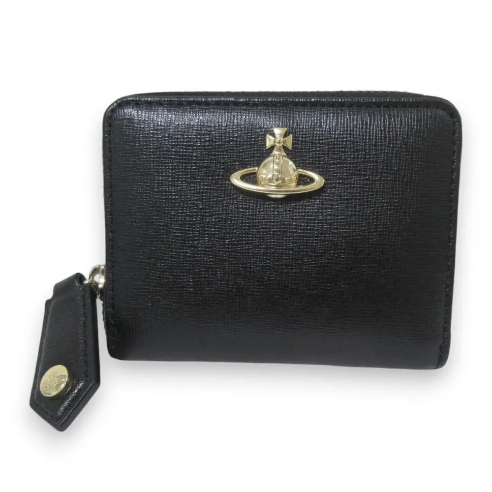 Vivienne Westwood ヴィヴィアンウエストウッド サフィアーノレザー ミディアム ジップ コンパクトウォレット 財布 ブラック