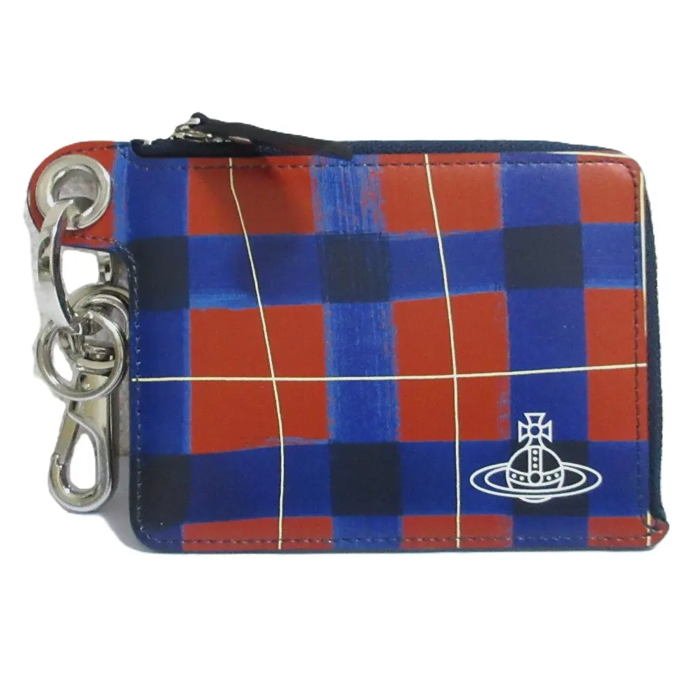 Vivienne Westwood ヴィヴィアンウエストウッド MESSY TARTAN キーリング付き コインケース コンパクトウォレット ブルー レッド
