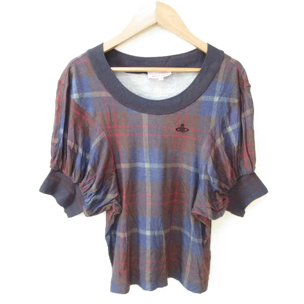 Vivienne Westwood ヴィヴィアンウエストウッド レッドレーベル ドルマンスリーブ チェック柄 半袖 カットソー トップス 2 パープル系
