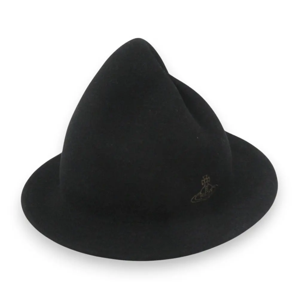 Vivienne Westwood ヴィヴィアンウエストウッド ウールフェルト オーブプリント マウンテンハット 帽子 サイズＭ～Ｌ ブラック